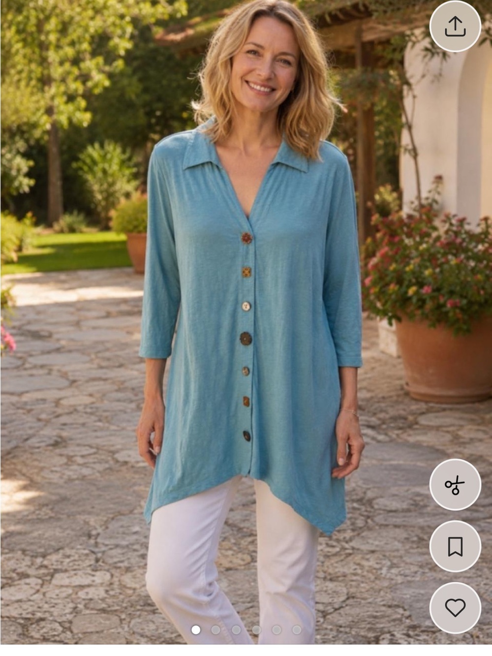 Soft Surroundings Teal Button-Front Tunic Blouse